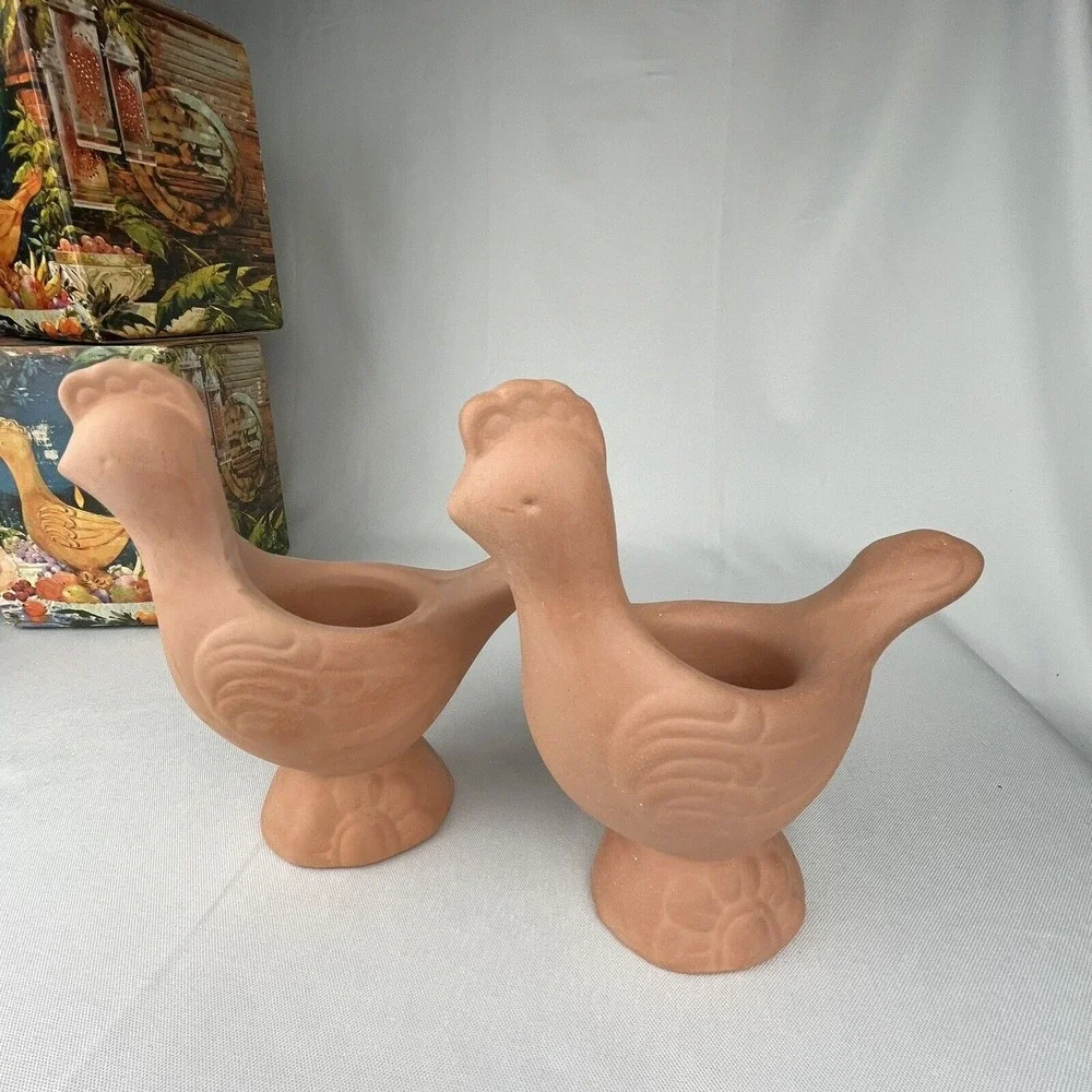 2 Avon Vintage Terra Cotta Bird Fragrance Candelette Holders 1976 Original Boxes